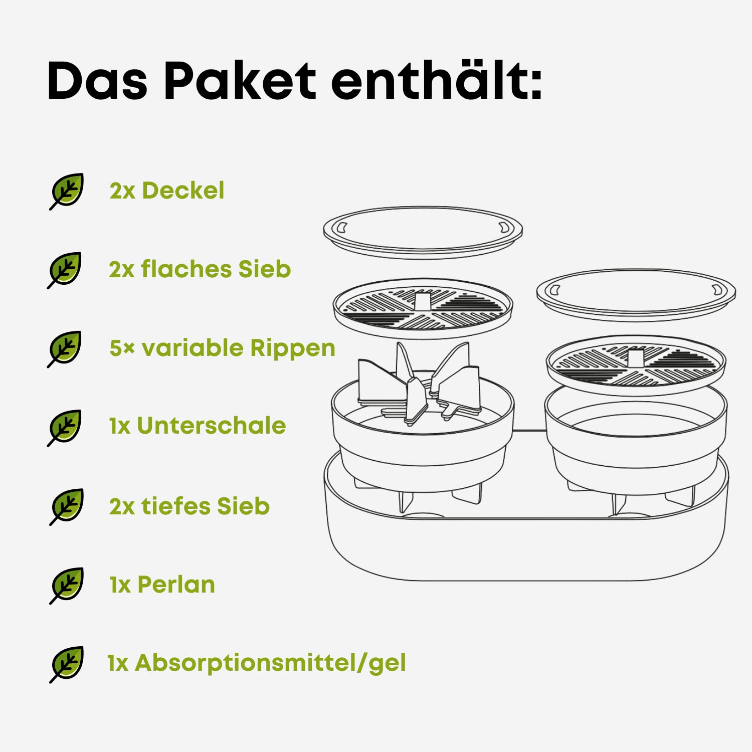 Urbalive 2-in-1 große Keimschale Set - 2X Kresse Anzuchtschale für Sprossen, Kressesamen, Microgreens - Design Kressesieb aus hochwertigem Kunststoff - Keimsprossenbox Keimgerät mit Regrow Option
