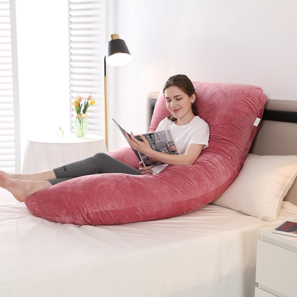 Pregnancy Pillow,U Shaped Cooling Pregnancy Pillows, 68.9Inch Full Body Pillows for Adults, Maternity Pillow and Pregnancy Must Haves with Removable Cover (Dark Pink-Velvet)