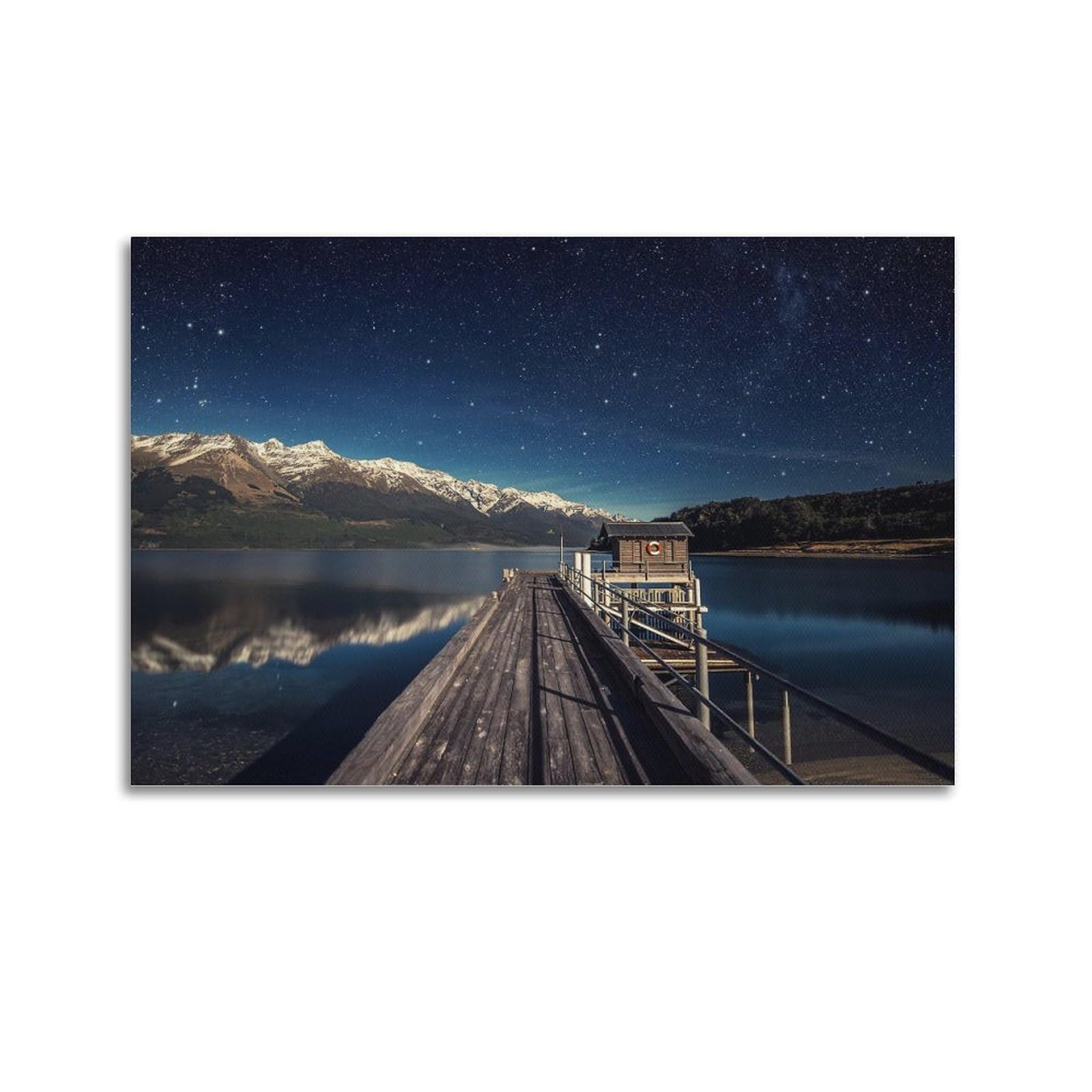 CXHJCA Mural Nature Poster Moonlit Night Bridge Lakes Nature Scenery Poster Decorative Painting Canvas Wall Posters And Art Picture Print Modern Family Bedroom Decor Posters 24x36inch(60x90cm)