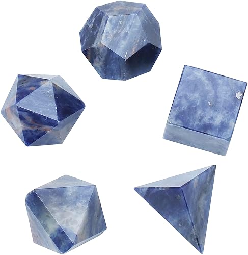 Crocon Sodalite - Juego de 5 piezas de geometría de cristal sólido platónico, piedras geométricas sagradas para meditación, equilibrio de reiki,