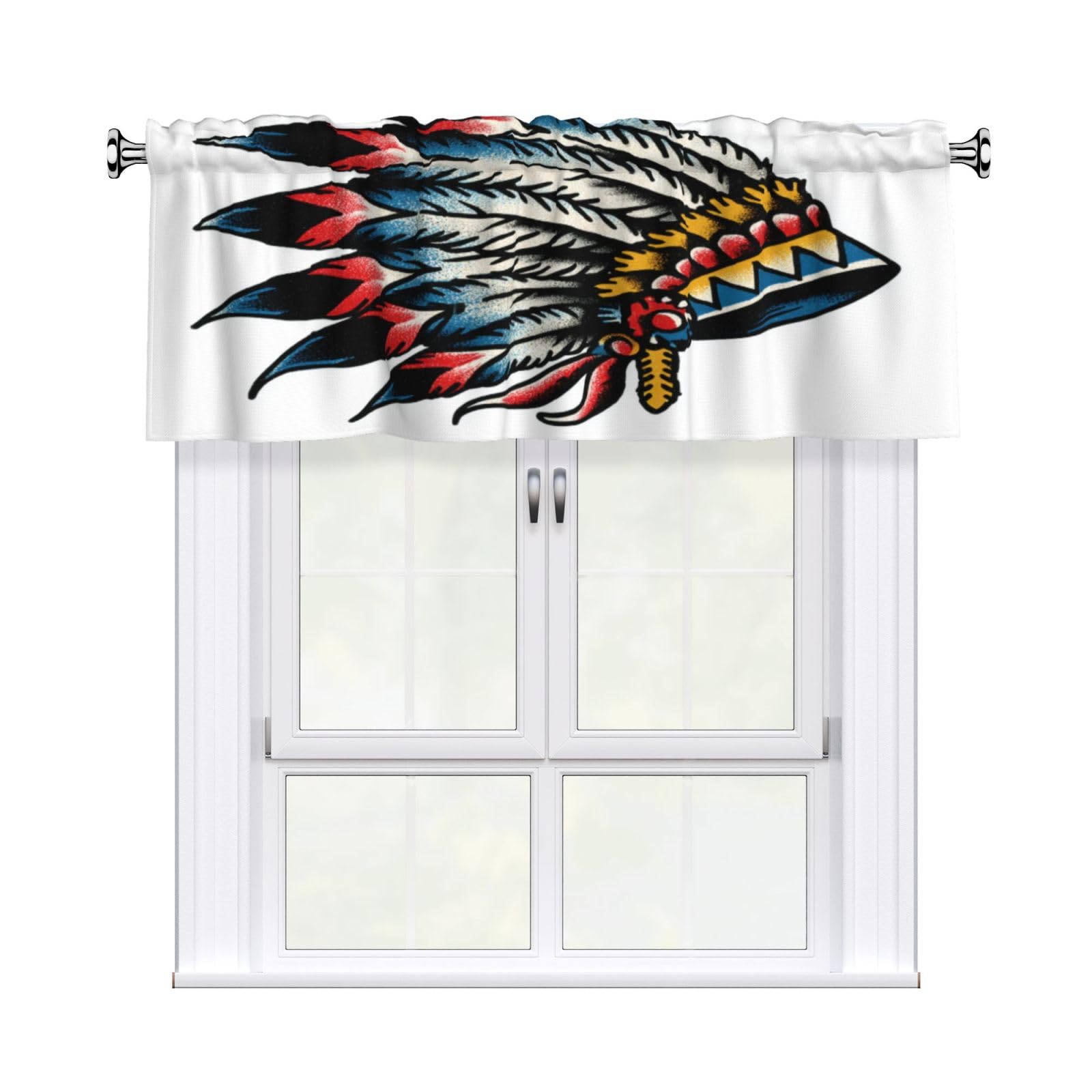 Woshuwo Hat With Feathers Valances For Windows Rod Pocket Window Treatment Short Curtains For Kitchen Living Room Bedroom Decor 54x18in