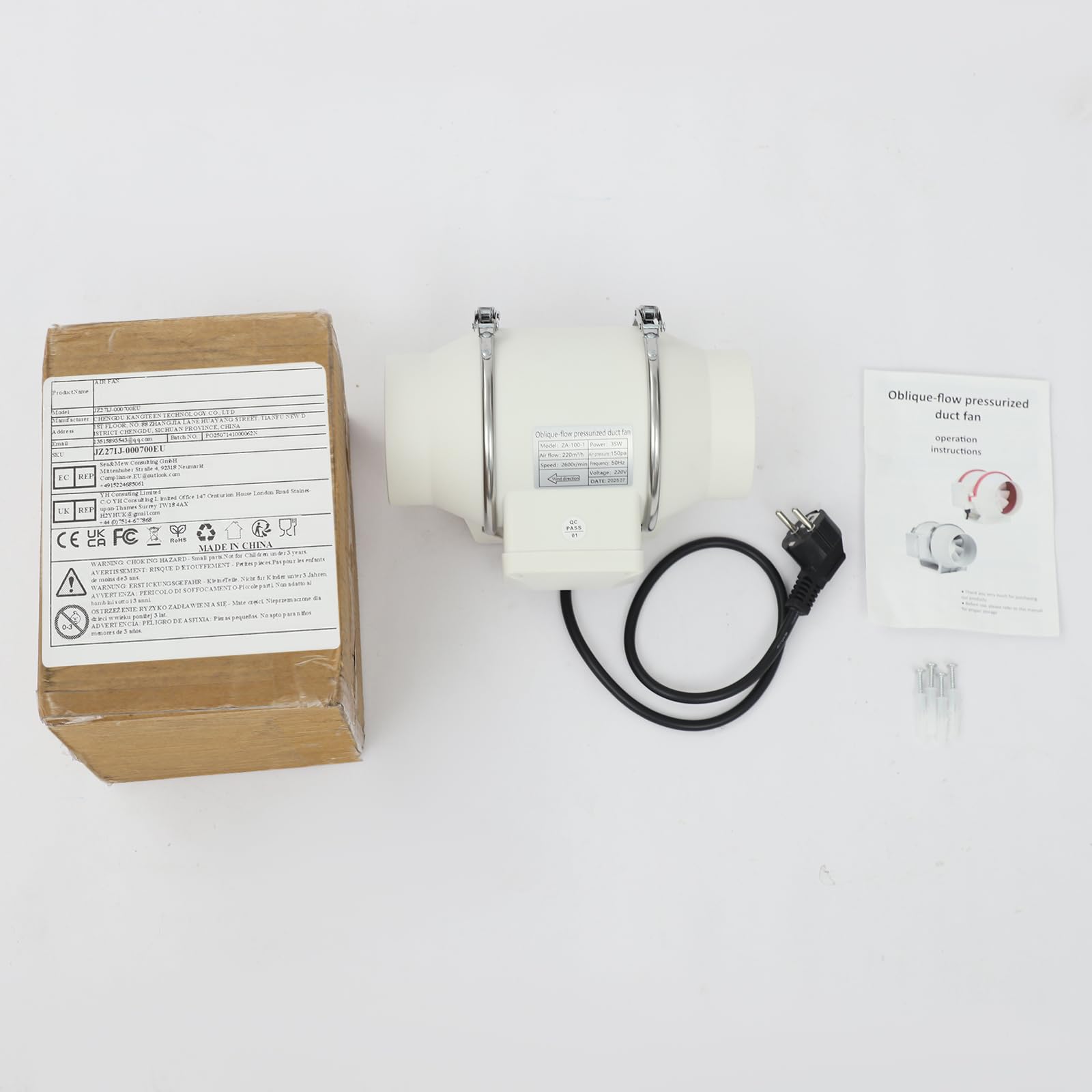 Ventilador de tubo de 28 W, ventilador de canal, ventilador de conducto en línea, con velocidad de 2600 rpm y caudal de aire de 220 m³/h para talleres, salas de moxa, salas de ajedrez, aseos, baños
