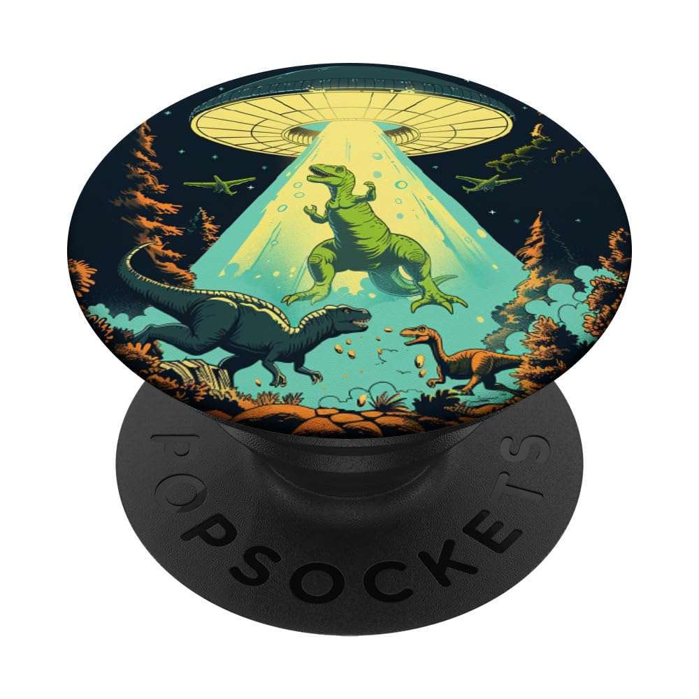 Alien Lover Flying Saucer UFO Abduction Dinosaur PopSockets Adhesive PopGrip