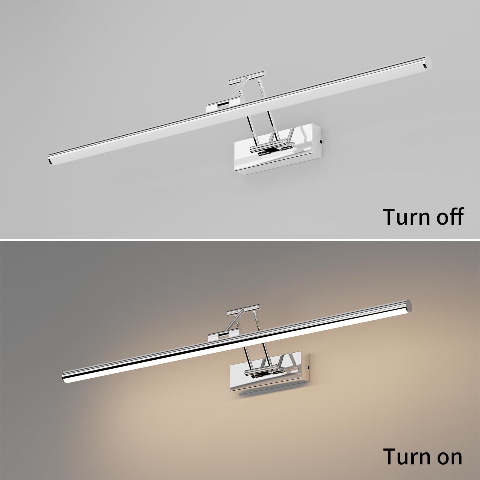 Klighten Lampa lustrzana LED łazienkowa 70 cm, obrotowe lampy lustrzane do łazienki IP44, oświetlenie lustra łazienkowego 24 W 1650 lm, oświetlenie lustra łazienkowego LED