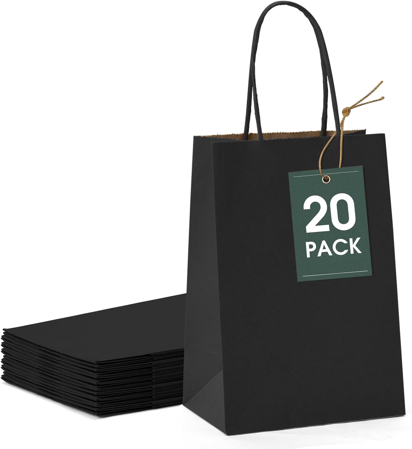 GSSUSA Kraft Paper Gift Bags 5.25×3.75×8” 20 Pcs, Black Paper Bags with Handles, Bulk Kraft Gift Bag for Shopping, Craft, Grocery, Party, Retail, Lunch, Business, Wedding, Merchandise, Boutique