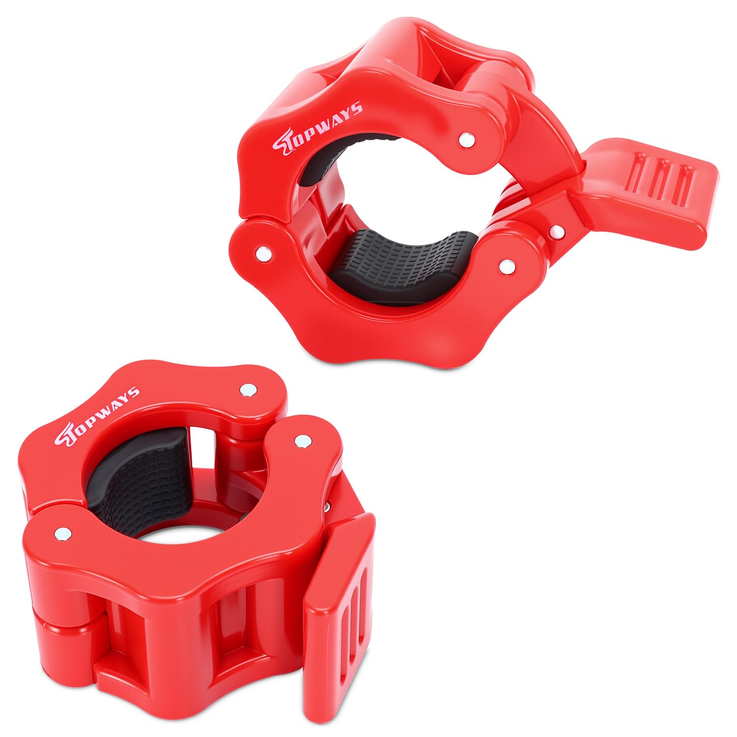 TOPWAYS 2 Pack Olympic Dumbbell Collars, Barbell Clamps Bar Collars for Workout Weightlifting, Powerlifting, Fitness Training Supplies (Red, 0.98inch (2.5cm))