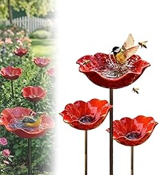 2026 New Handmade Metal Flower Garden Stake Bird Bath, Butterfly Bee Water Feeder with Flower Design, Colorful Outdoor Bird Bath Bowl for Yard, Lawn & Patio Decor (3pcs)