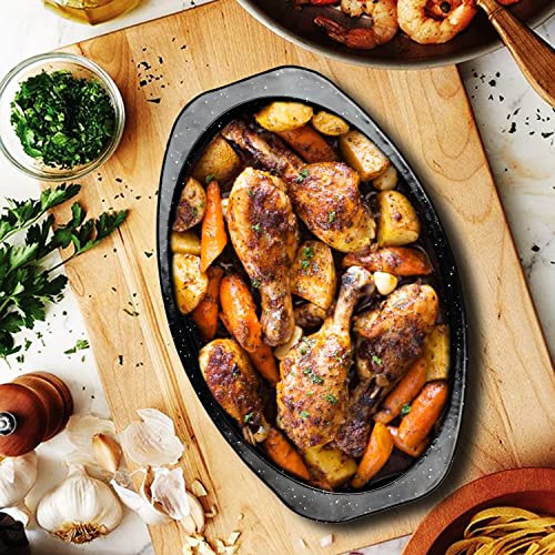 image for JY COOKMENT Granite Roaster Pan, Small 13” Enameled Roasting Pan wit