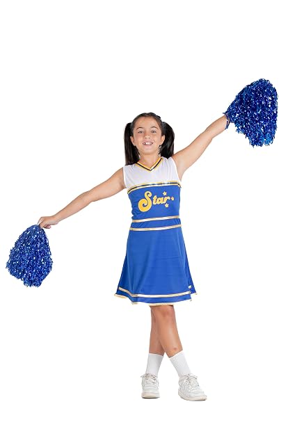 Ciao- Cheerleader Animadora disfraz niña (Talla 8-10 años) con pompones, azul