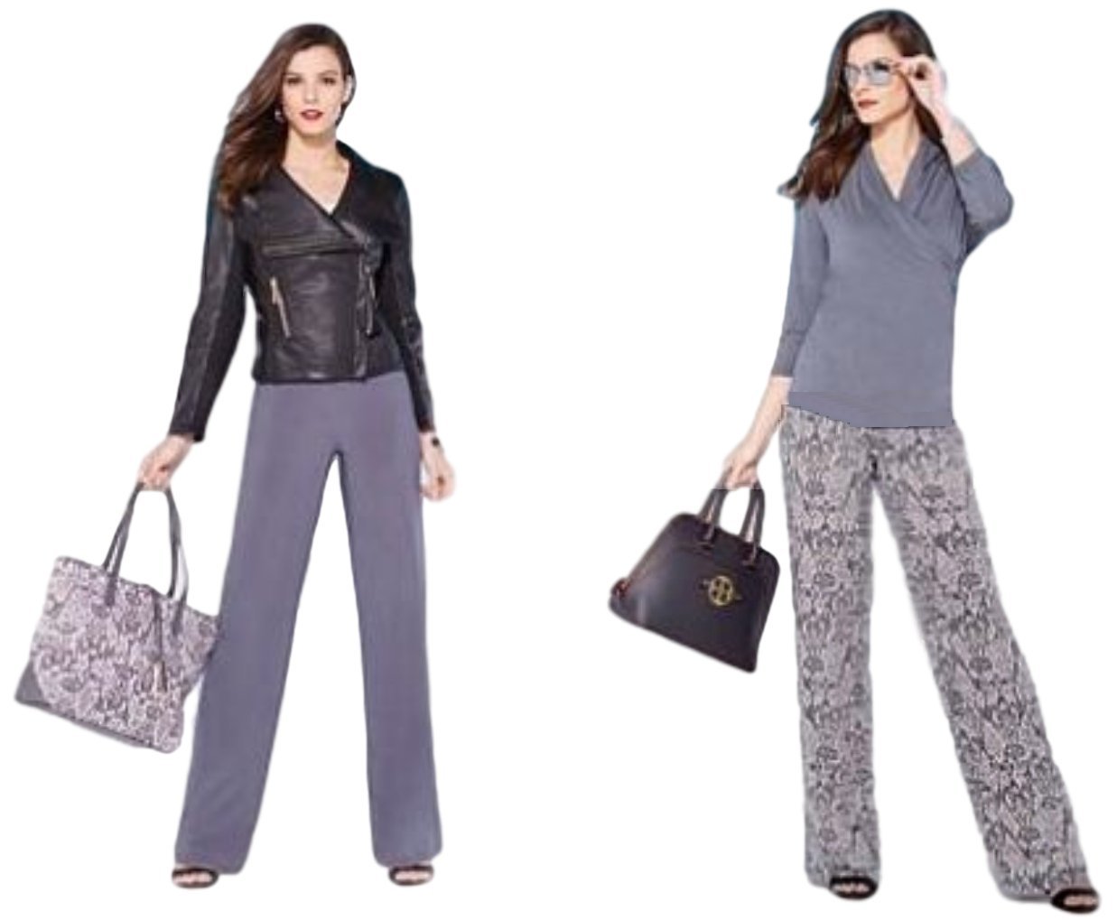 IMAN Womens Global Chic Luxury Resort Palazzo Pants Pack of Two X-Small Long Charcoal Gray