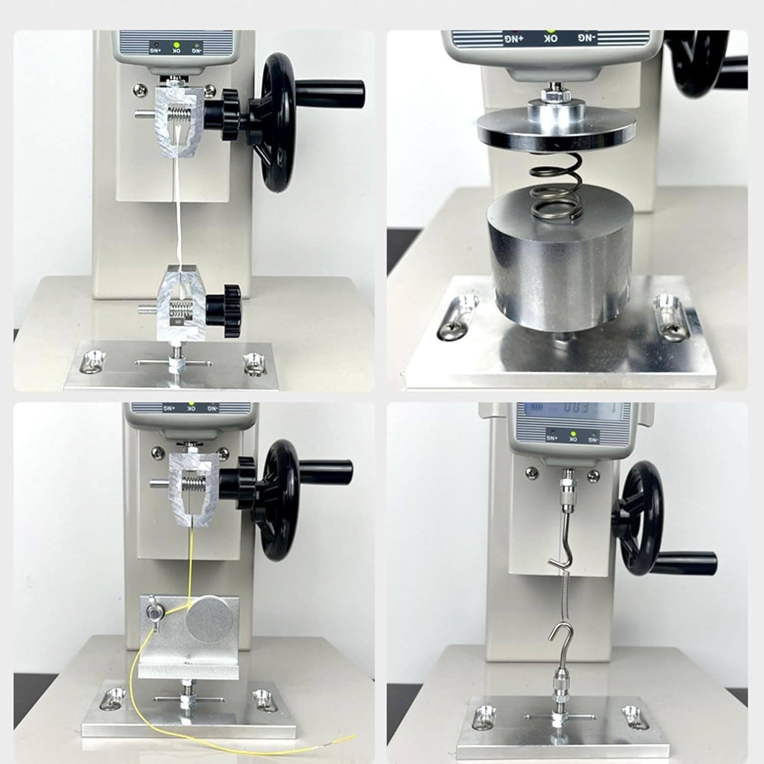 Máquina digital de prueba de tracción con medidor de fuerza manual y sondas, equipo de precisión para pruebas de telas y materiales, incluye manivela