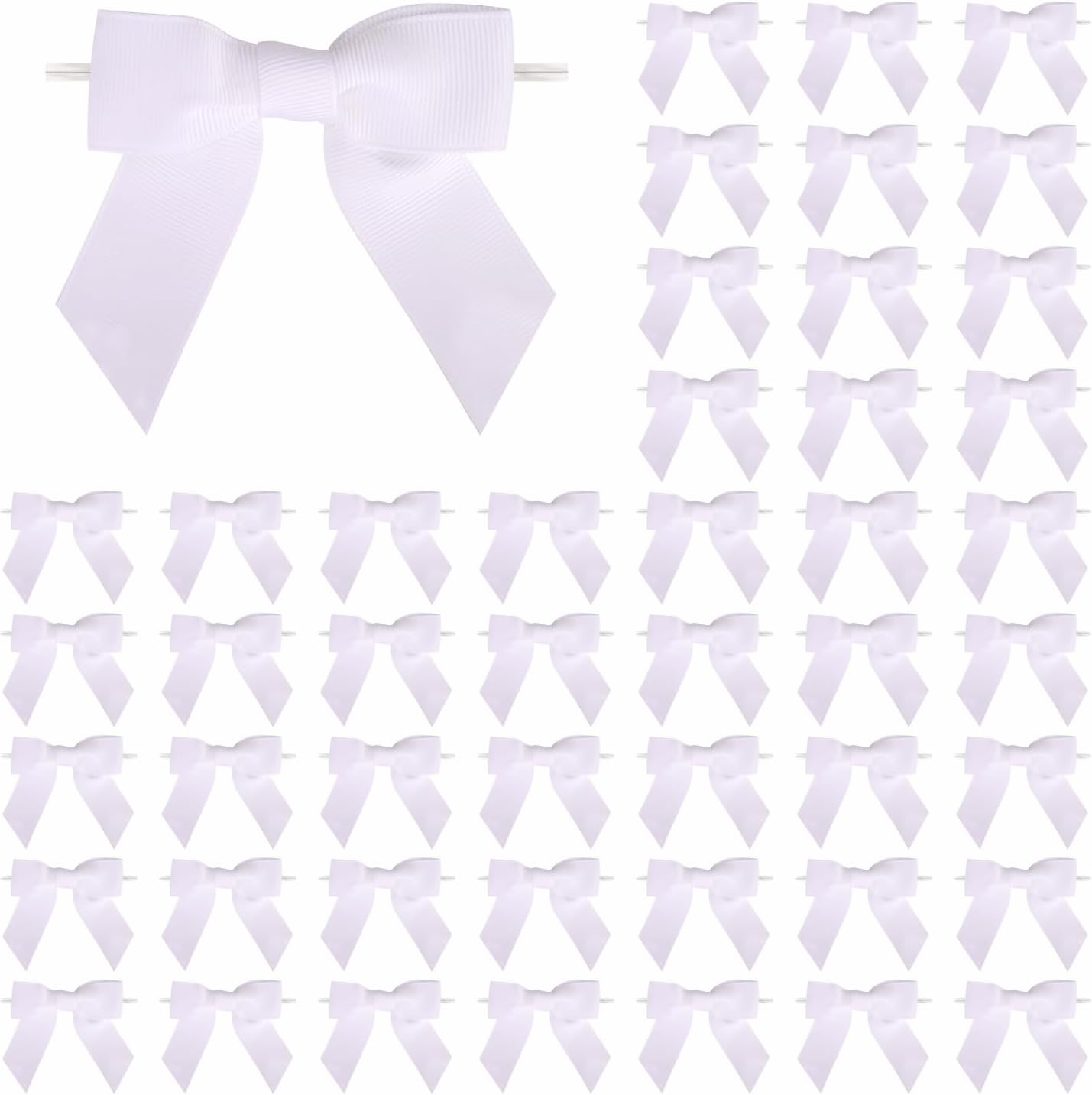 50 Pcs Crisp White 4 Inch Grosgrain Bows Pre-Tied Twist Tie Wedding Bows for Gift Wrapping,Bridal Shower Decor Elegant Craft Bows for Baby Gender Reveal,Christmas & Minimalist Party Themes