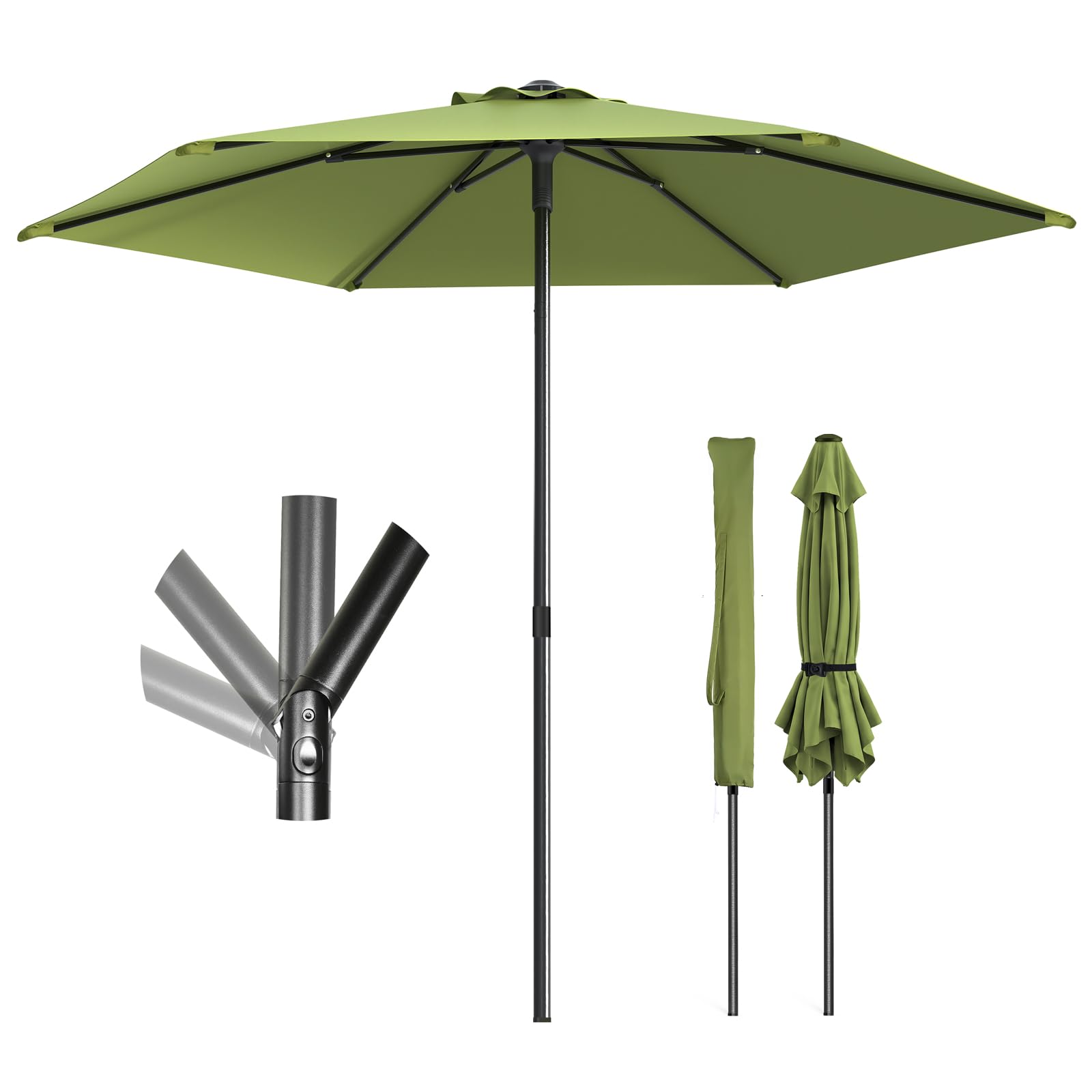 VOUNOT® 270cm Garden Parasol, UV50+ Sun Umbrella with Shoulder Carry Bag, Tilting Umbrella, Sun Shade for Outdoor, Patio, Garden, Olive Green