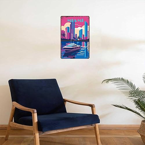 Miniatura 4 de VIOTTE Funny Metal Sign Miami - City Skyline, Retro, 80s Poster Wall Art Tin Signs For Home Man Cave Office Bedroom Wall Decor 8x12inch