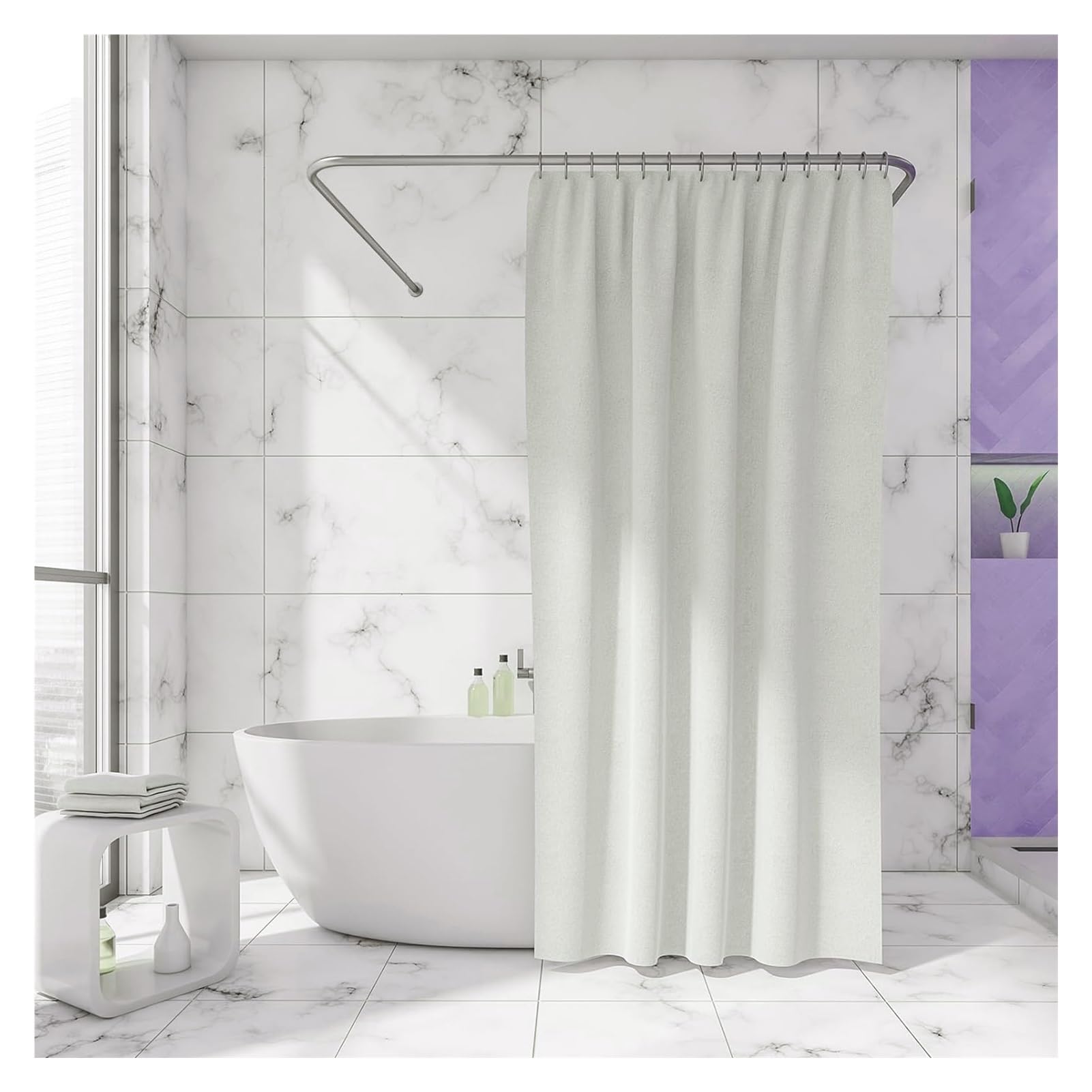 Meiiron Wall Mounted U Shaped Shower Curtain Rod Rail - 304 Stainless Adjustable Curved Shower Curtain Rod Extendable Pole Tension Rod, Size Adjustable 60~90cm/70~110cm (Size : 90x90x90cm)
