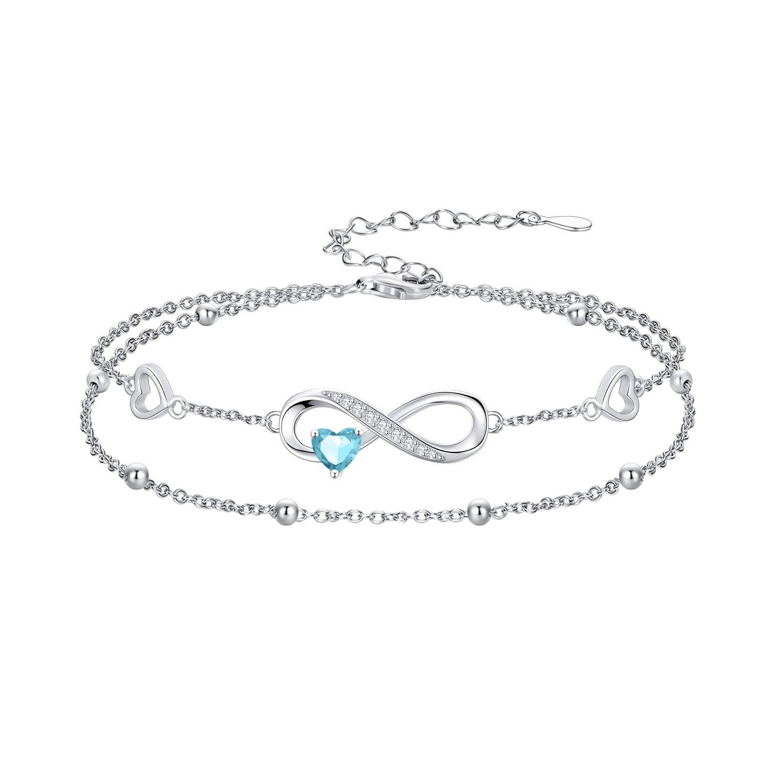 Gioiello da donna in argento Sterling 925, con simbolo dell'infinito, braccialetto e cavigliera, doppia catena regolabile, regalo personalizzato per donne, mogli, fidanzate, madri