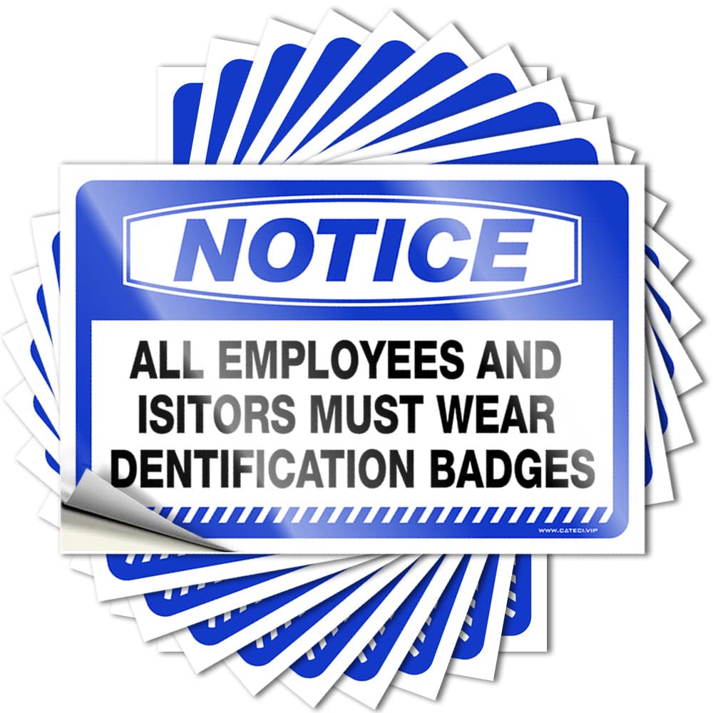 Funny Car Stickers Notice All Employees and Visitors Must Wear Identification Badges Stickers 10 Pcs Car Stickers for Windows Funny Signs for Bar(12X18CM)