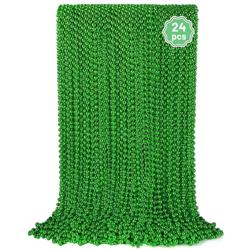 YAXINRUI 24 PCS St. Patricks Day Necklaces Green Mardi Gras Christmas Bead Necklaces 33 St. Patricks Day Green Beads St. Patricks Day Accessories for Mardi Gras St. Patricks Day Party Favors