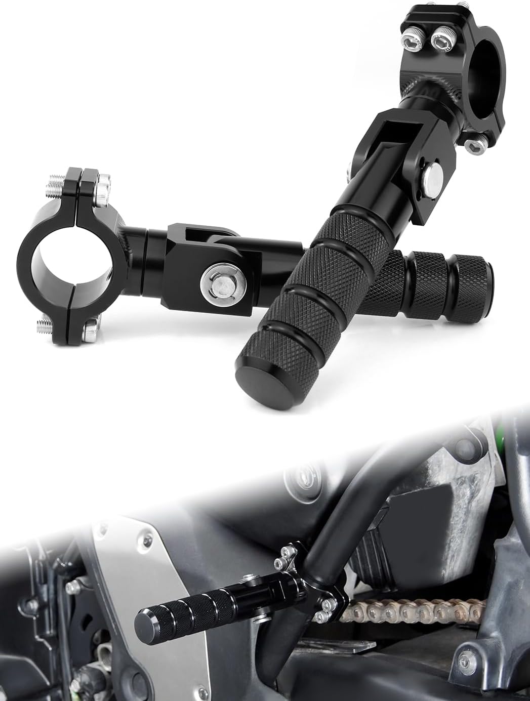 Highway Bar Foot Peg Footrests Fit for KLR650 MT-09 GSX-S 750 CB500X TW200 MT-07 CNC Foot Rest Pedal Mount for 22.2mm 25.4mm 28.8mm Diameter Bars Front Rear Frame Crash Bar Footpeg