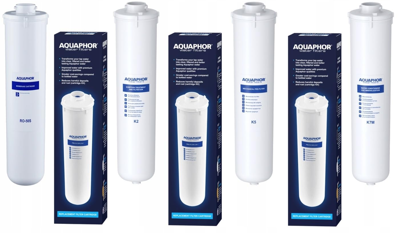 Aquaphor Ersatzfilter Set für Morion RO-101S Umkehrosmoseanlage mit Membran RO-50S K2 K5 K7M Wasserfilter Set zur Wasseraufbereitung Mineralisierung und Reinigung 4 Stück