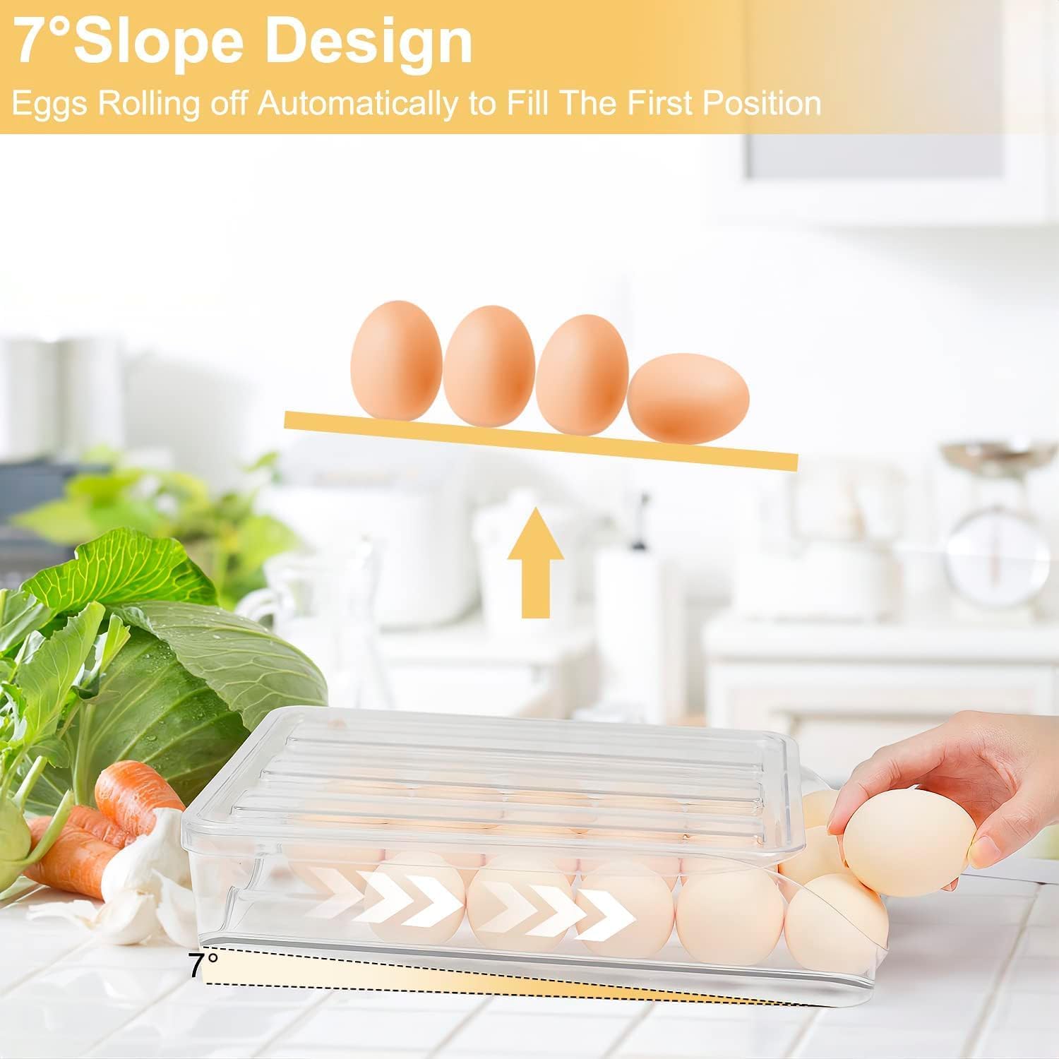 Auto Rolling Egg Holder for Fridge Stackable Egg Dispenser with Durable Clear Tray, Set of 2 Trays, Holds up to 18 Eggs per Layer, Food-Grade Egg Storage Container for Kitchen and Restaurant