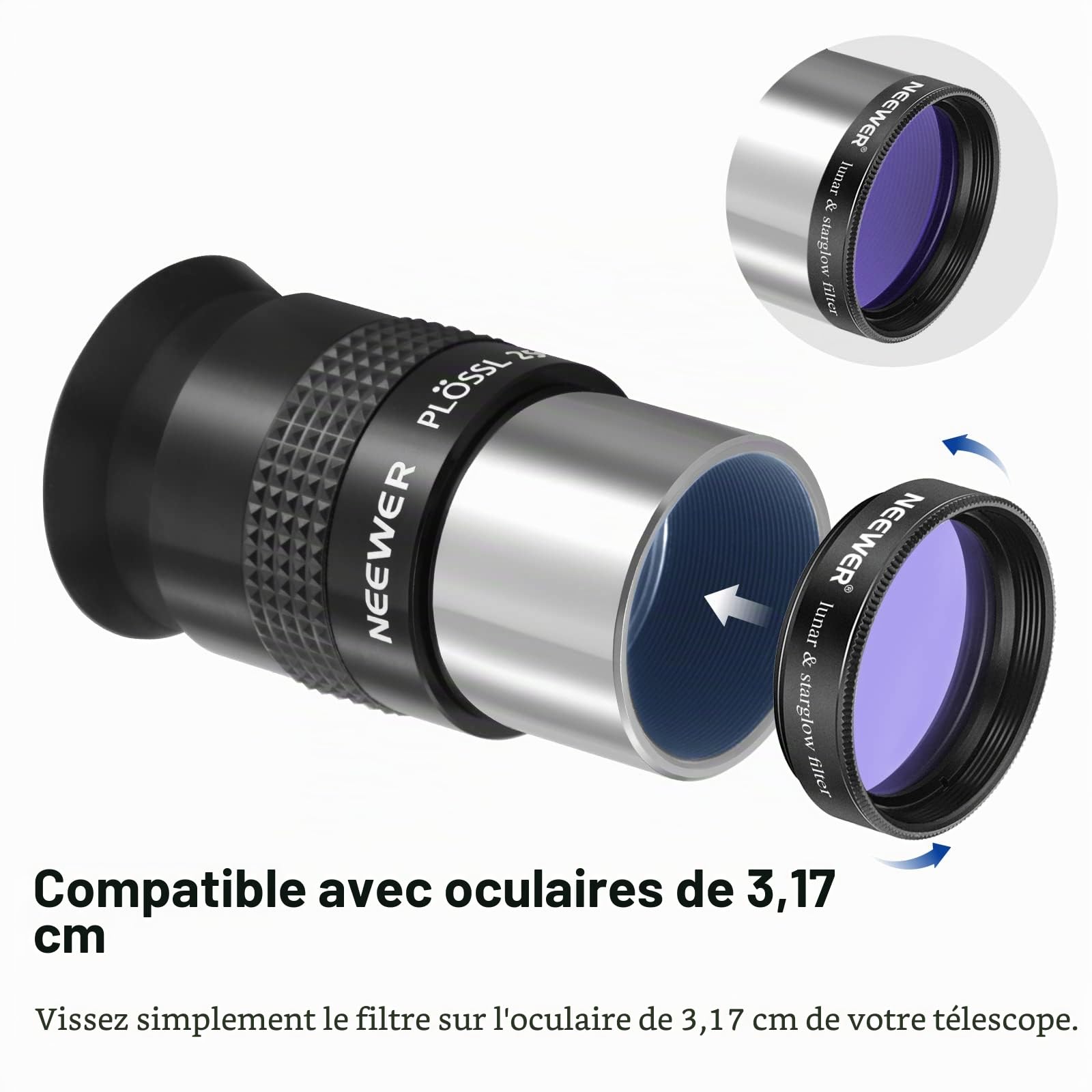 Neewer Kit de Filtres 3,17 centimètres Téléscope Lune Filtre, CPL Filtre, Filtres de 5 Couleurs(Rouge, Orange, Jaune, Vert, Bleu), Filtres Oculaires dans l'Observation Planétaire Lunaire