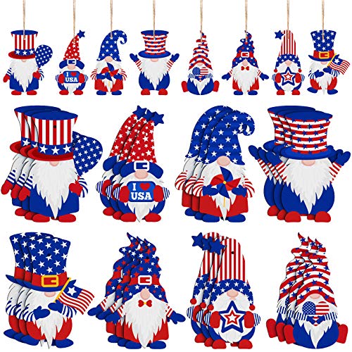 24 Pieces Independence Day Wooden Ornaments 4Th Of July Wood Hanging Ornaments For Tree Or Tiered Tray Decorations Patriotic Gnome Wooden Ornament For Independence Day Party Favors (Gnome Style) #TOP7