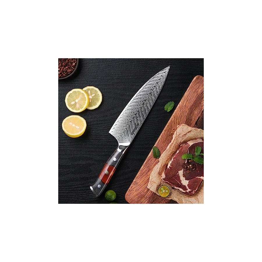 Seido-Knives-8-Inferuno-Gyuto-AUS10-Damascus-Chef-Knife-Premium-High-Carbon-Stainless-Steel-Blade-with-Exquisite-Damascus-Pattern-Ergonomic-Maple-Wood-Handle-for-Precision-Cooking Seido Knives 8" Inferuno Gyuto AUS10 Damascus Chef Knife - Premium High-Carbon Stainless Steel Blade with Exquisite Damascus Pattern, Ergonomic Maple Wood Handle for Precision Cooking