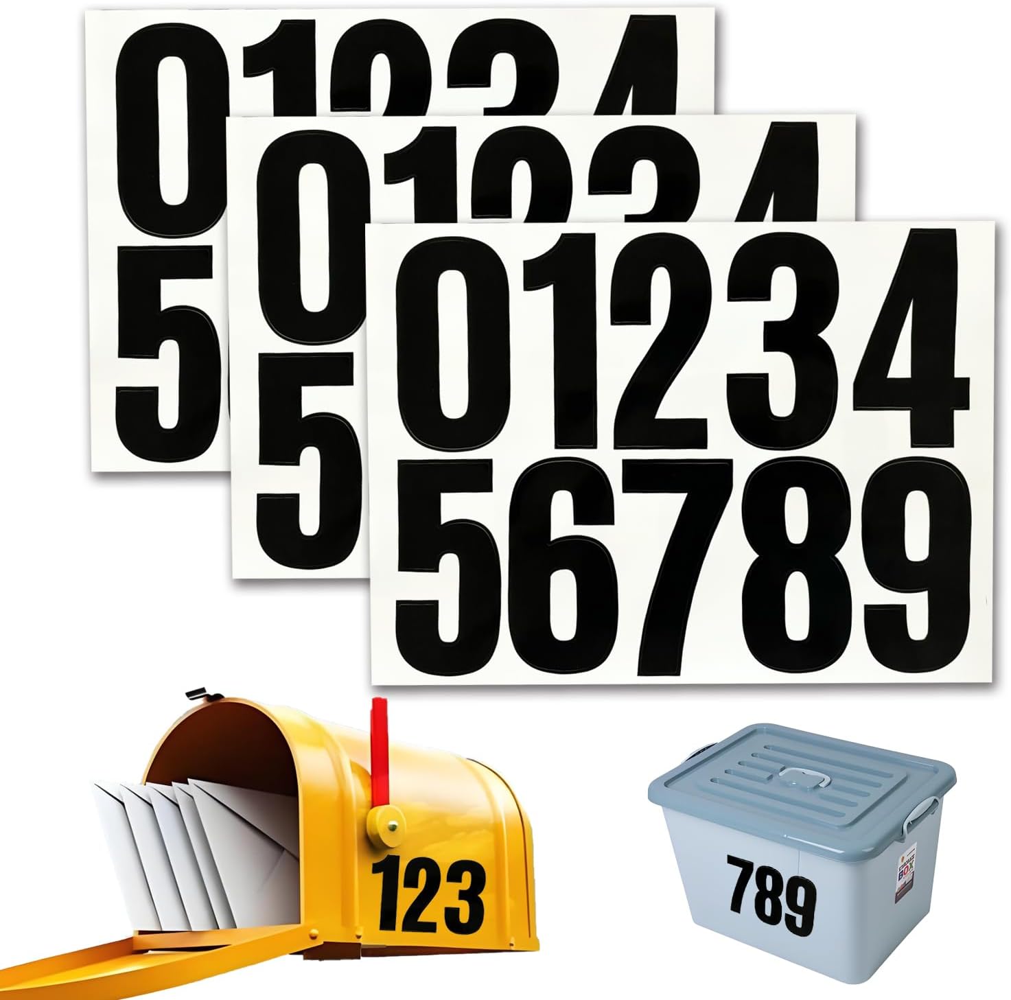 8 Sheets Mailbox Numbers Stickers, Self Adhesive Numbers for Mailbox, Large Number Stickers Outside, Waterproof Address Mailbox Sticker, Number Decals for Bins, Home (Black, 4 Inch)