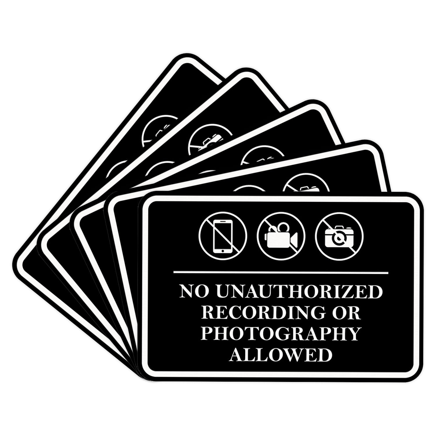 Classic Framed No Unauthorized Recording or Photography Allowed Door or Wall SignDurable Material | Easy Installation (Black) - Medium (5 Pack)