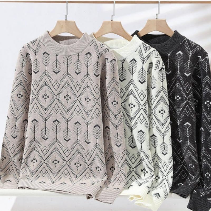 Men's Chenille Sweater Printing Round Neck Knitted Base Sweaters