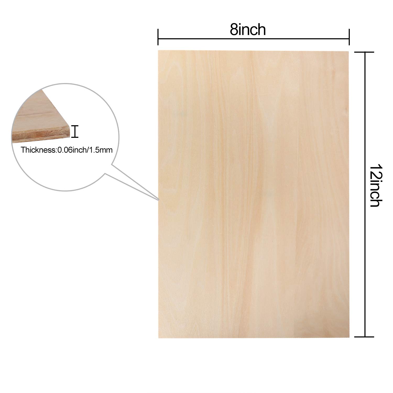 KEILEOHO 6 Pack Balsawood Sheets 12 x 8 x 1/16 Inch, Unfinished Natural Basswood Board, Thin Balsa Wood Boards for Crafts, Plywood Sheets for Painting DIY Models