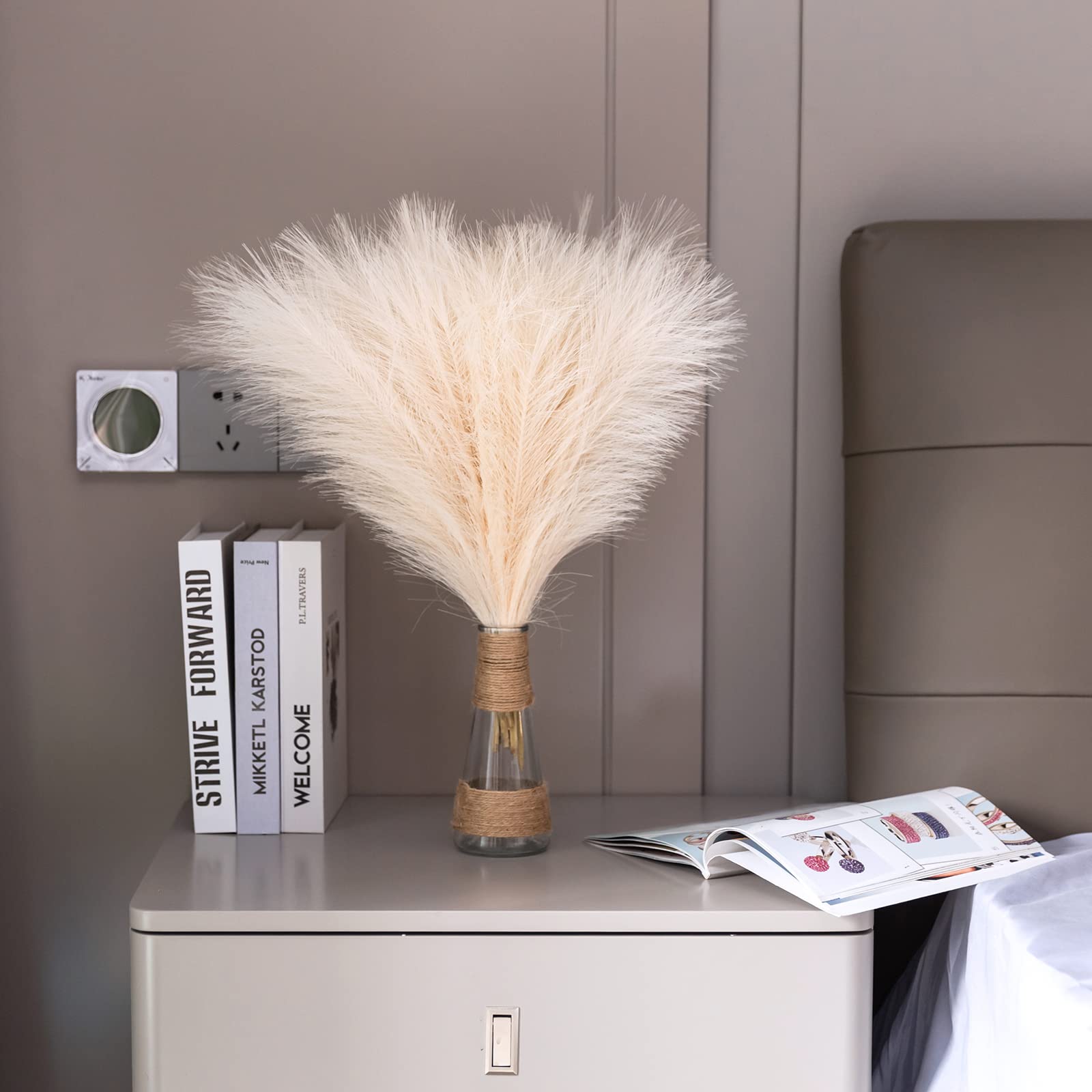 Buy 8 Stems Beige Pampas Grass Decor 17inch Tall Small Fluffy Faux