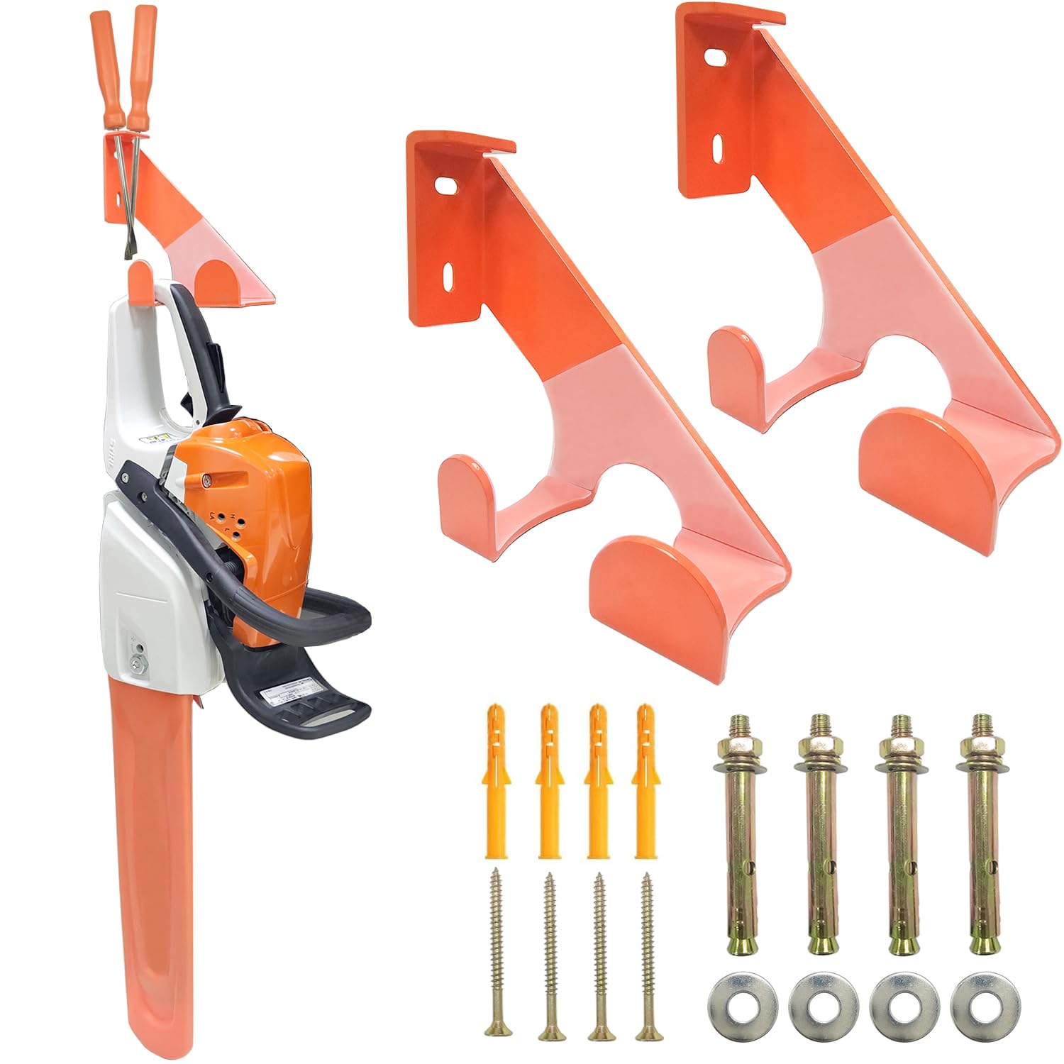 Paquete de 2 soportes para motosierra, soporte resistente para motosierra, montaje en pared, organizador de cobertizo, accesorios de motosierra, soporte para motosierra con almohadilla