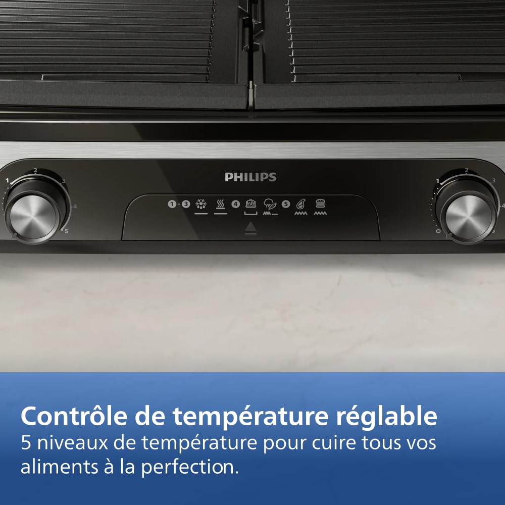 Philips Grill Électrique & Plancha 5000, Température réglable, 2400W, Métal