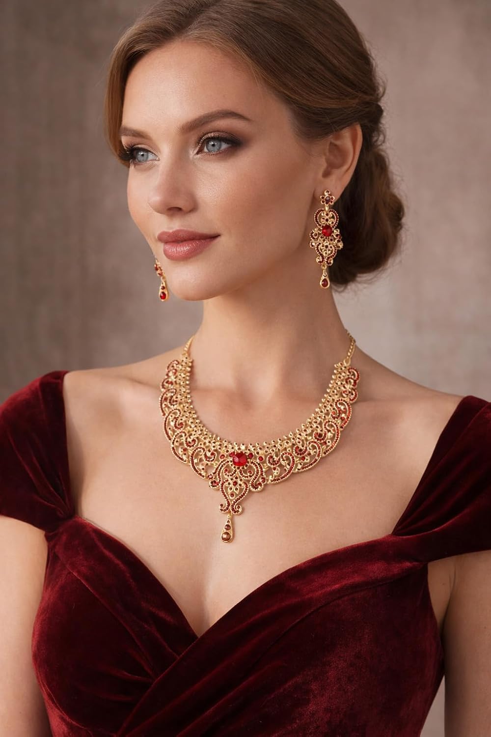 Touchstone Indian jewelry set for women bollywood gold jewellery wedding outfits necklace sets earrings bridal maang tikka fancy costume girls big desi accessories rhinestone in gold or silver tone - Image 2