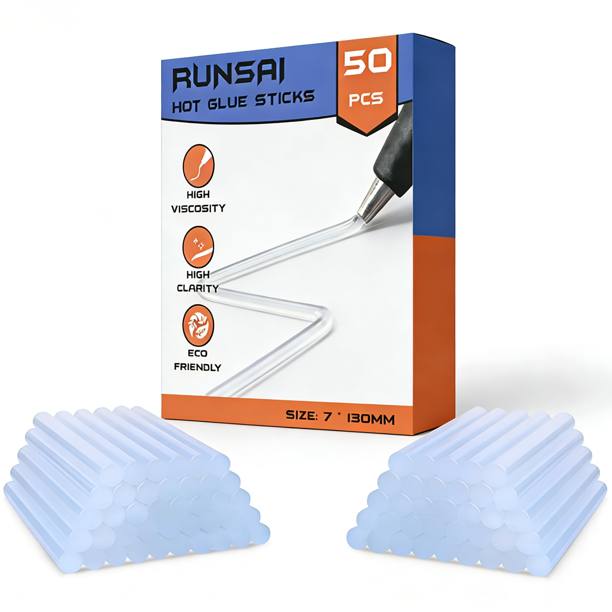 RUNSAI Barras Silicona Caliente 7mm para Pistola Silicona Pequeña, Pegamento de Barra Térmico Recambio, Cola Quente Termofusible Transparente Extra Fuerte para Bricolaj Manualidades Niños -50 Piezas Certificado ClimatePartner