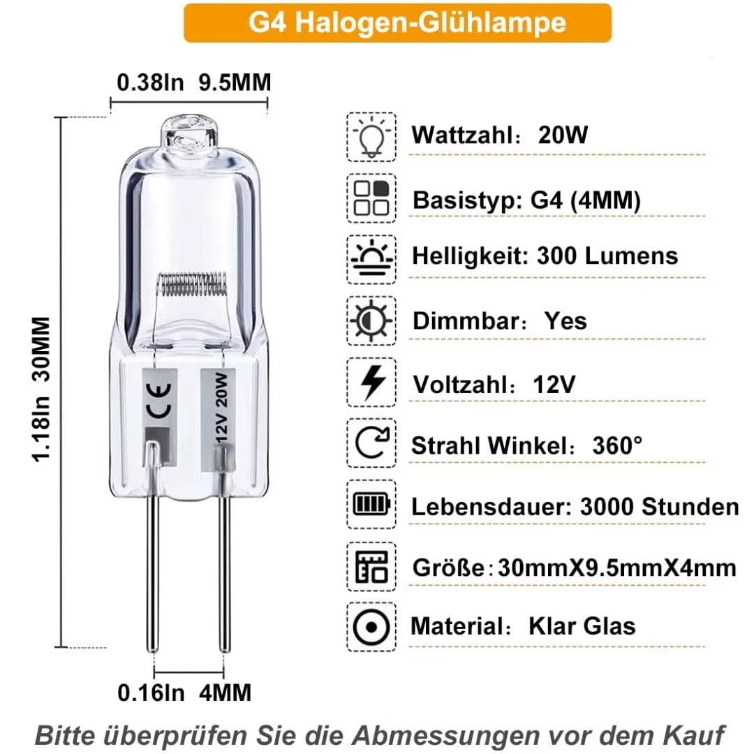 Jaenmsa lampadina alogena G4 12V 20W,Bianco Caldo lampadina trasparente ...