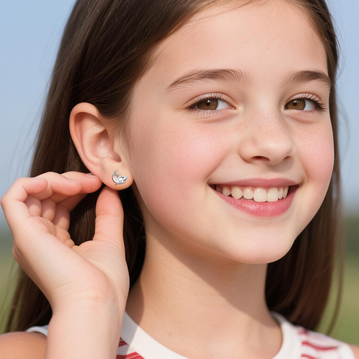 Dreamboat Opal Shark Stud Earrings for Women 925 Sterling Silver Hypoallergenic Ocean Animal Fish Jewelry Christmas Birthday Gifts for Shark Lovers