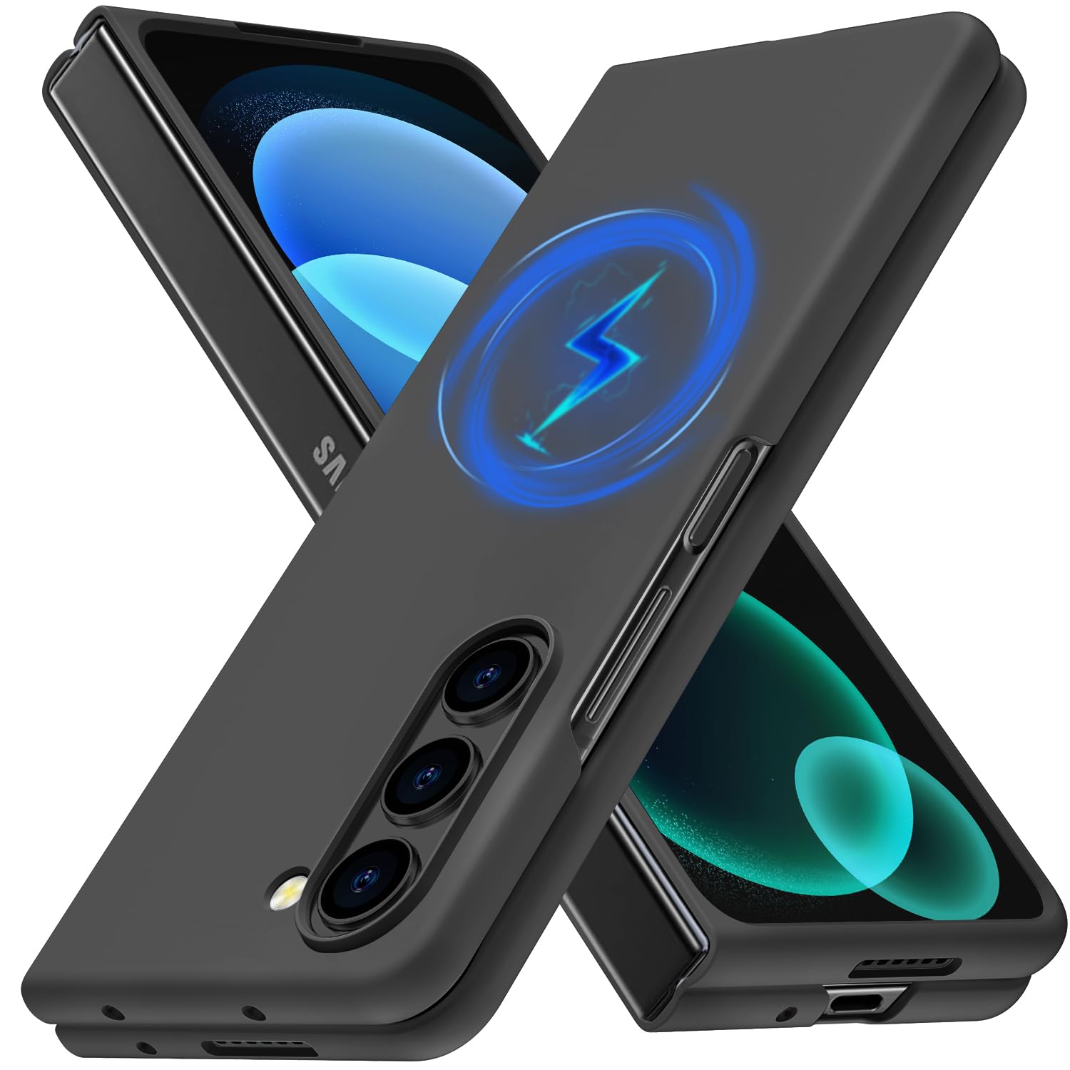Magnetic for Galaxy Z Fold 5 Case, Compatible with Wireless Charging, Slim Anti-Yellow Matte Hard PC Protective Shockproof Cute Case for Galaxy Z Fold 5, Black(13-34)