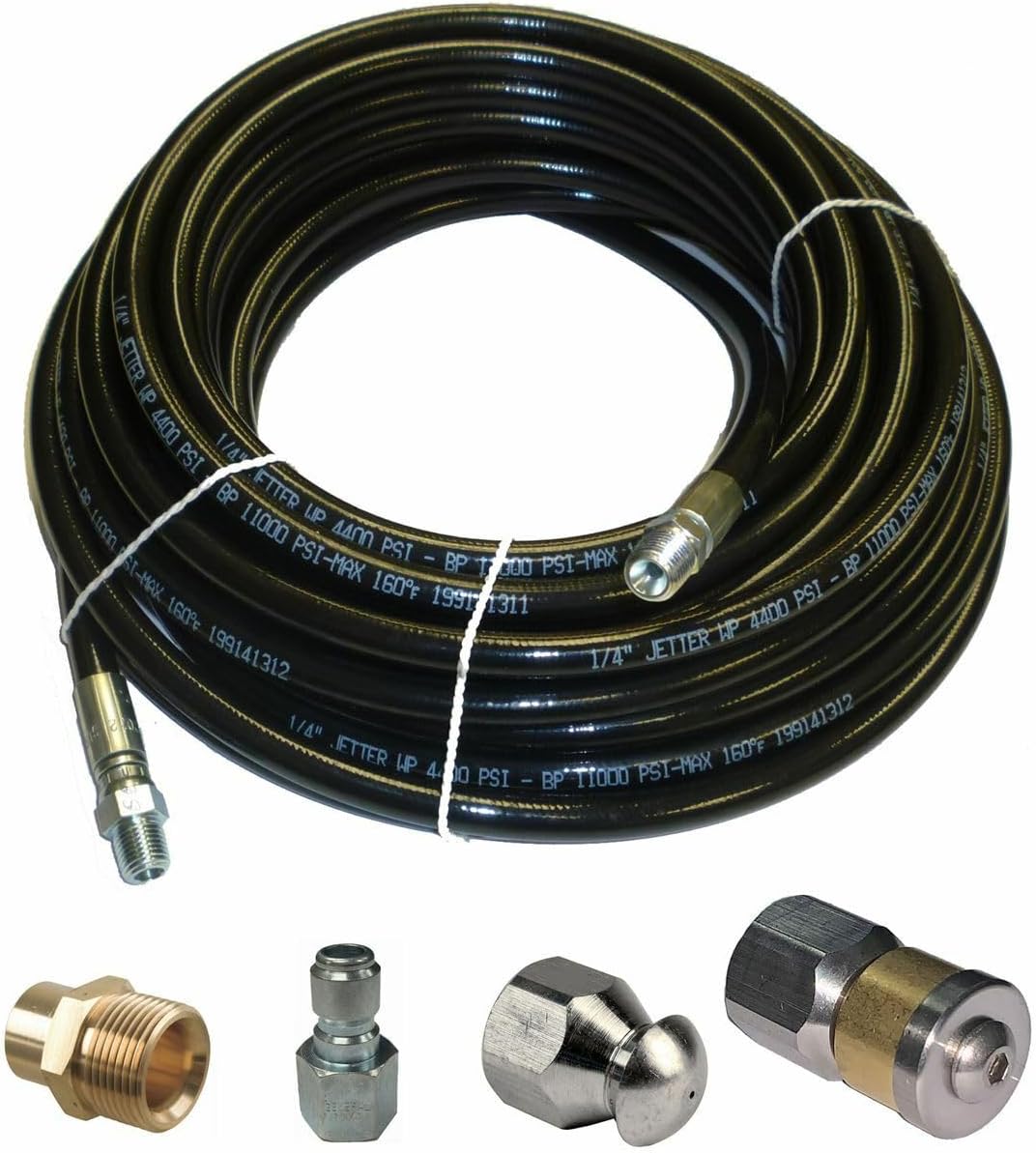 Replacement for Sewer Jetter Kit - 50' x 1/4 Hose, 2 Nozzles and 2 Fittings 2" to 4" Pipes