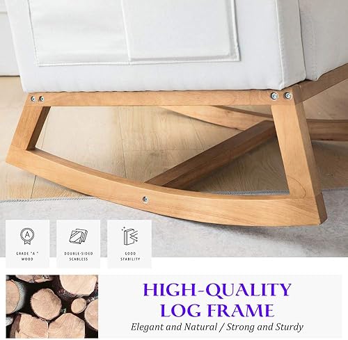 Miniatura 6 de ONPNO Silla mecedora de tela con respaldo alto sillón mecedora para guardería sillón cómodo con bolsillo lateral para sala de estar dormitorio