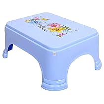 Fun Homes Floral Print Plastic Bathroom Stool, Blue, pack of 1