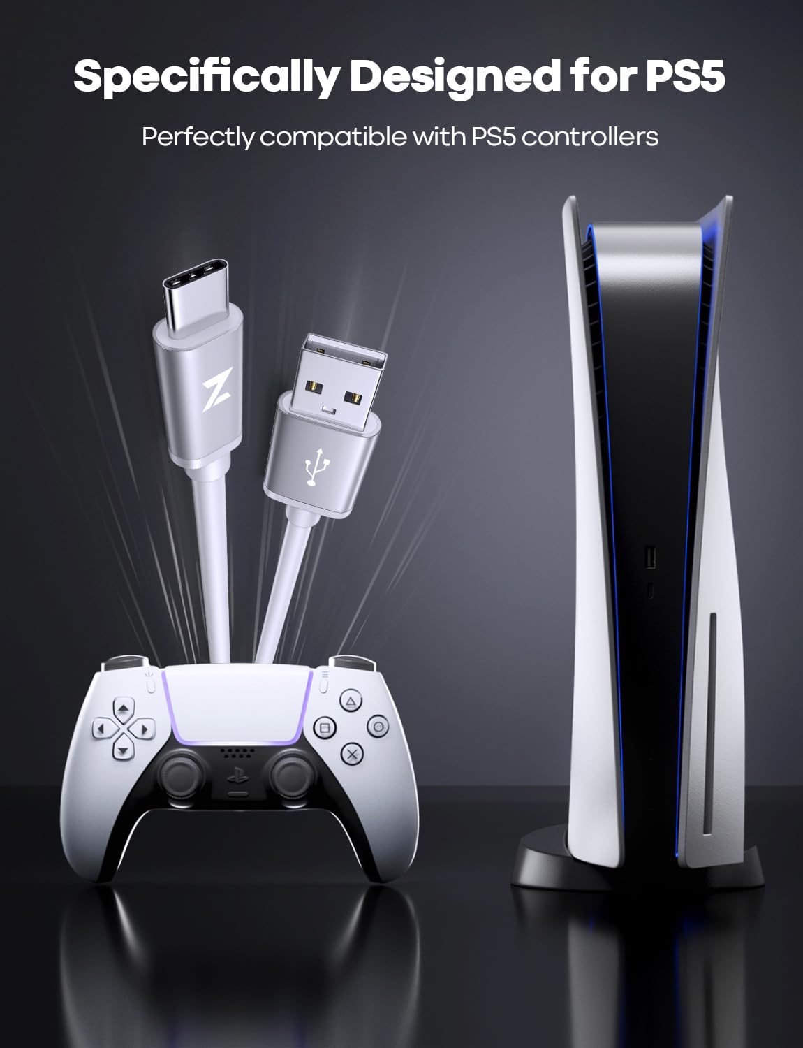 PS5 USB-C-Ladekabel, 3 m, 2 Stück, langes PS5-Controller-Ladekabel, 3 m, USB-A-auf-USBC-Kabel für Sony PlayStation 5/PS5 Pro/PS5 Controller, Xbox Series X/Series S Controller