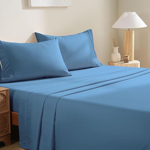 MCO Bedding Twin Bed Sheets Set - Soft Bed Sheets - Cooling Breathable Bedding Set with 16" Deep Pocket (3 Pieces, Twin, Blue Heaven)