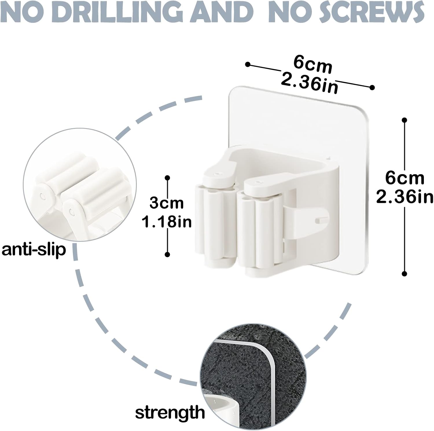 3-H Mop and Broom Holder Wall Mount, Mop Holder Wall Mounted 24Pcs, Broom Organizer Wall Mount Self Adhesive for Cleaning Room Garden Garage House Kitchen Bathroom Closet Door Organization(whtie 1
