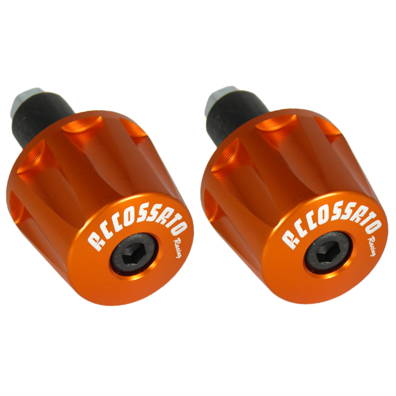 Coppia di contrappesi Accossato arancioni per manubri con foro interno Ø da 12mm a 20mm per Ktm Duke 690 dal 2012 al 2017 (CC 690)