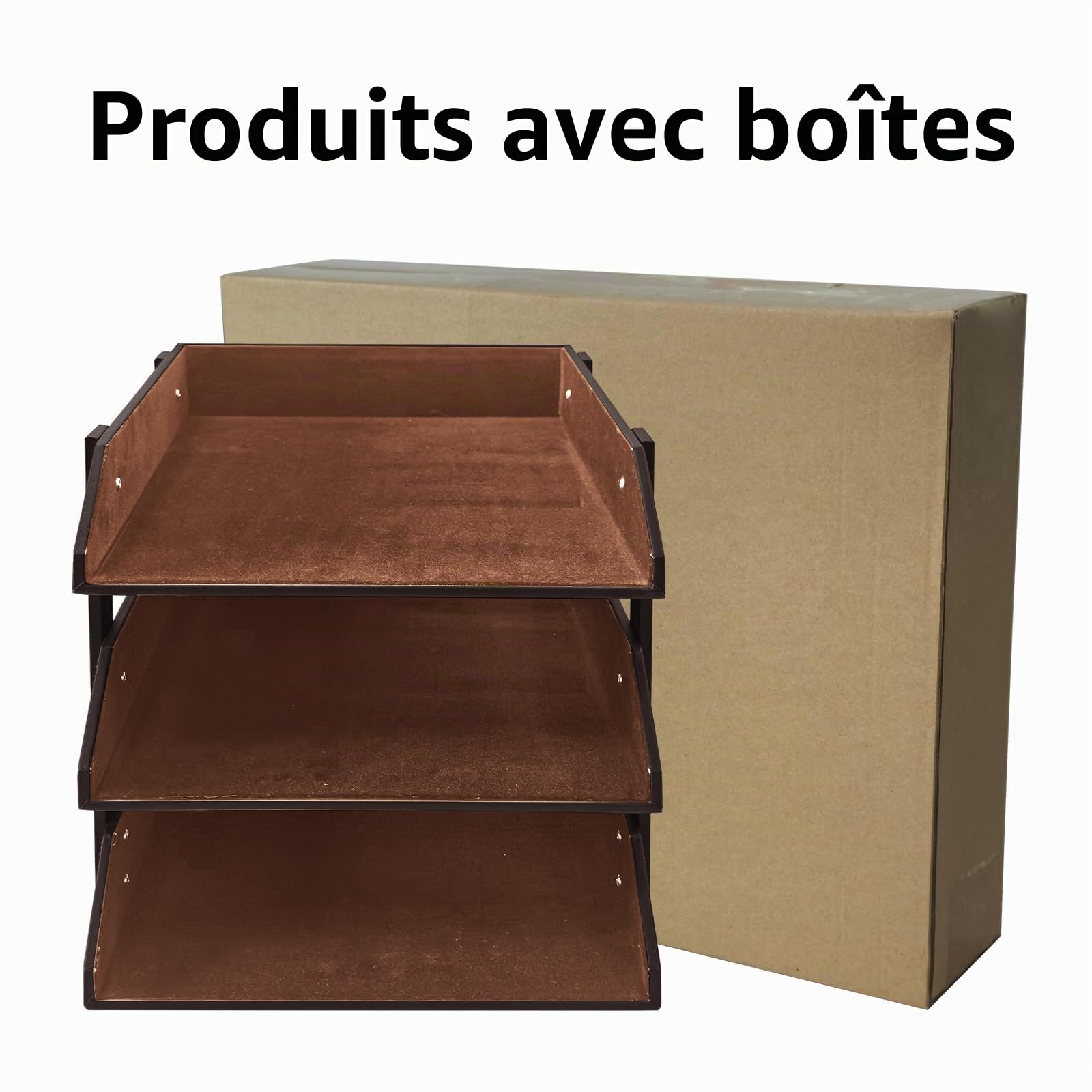 Organiseur de bureau en cuir empilable - Compartiment à documents pour dossiers, papeterie, magazines, courrier, maison, petits objets, organisateur de bureau (marron)