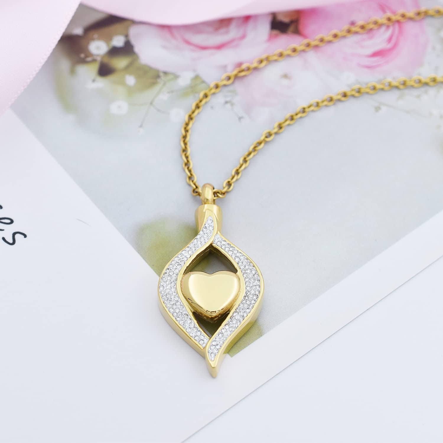 Crystal Teardrop Heart Cremation Urn Pendant Memorial Necklace for Women Stainless Steel Ashes Holder Keepsake Jewelry - Image 2
