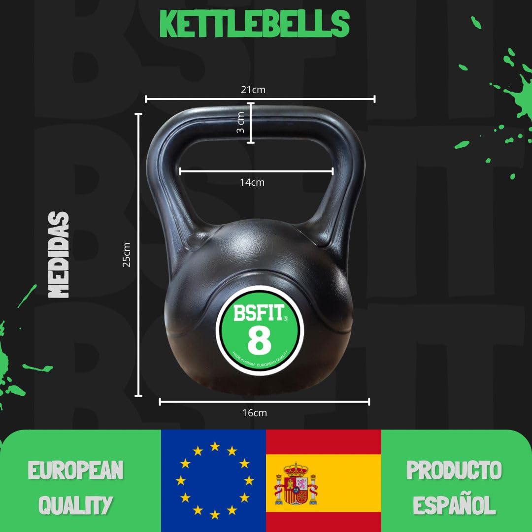 Set de Kettlebells BSFIT – Pack de Pesas Rusas de 2 o 3 Unidades, Pesas Rusas Antideslizantes para Fuerza, Fitness, Cross Training, Gimnasio y Entrenamiento en Casa